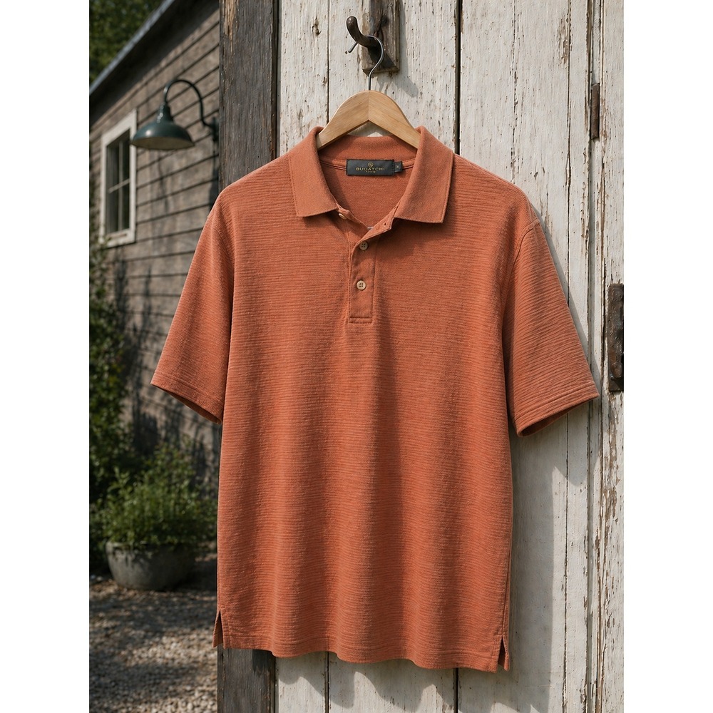 Bugatchi Men's Casual Button Down Polo in Rustic Orange